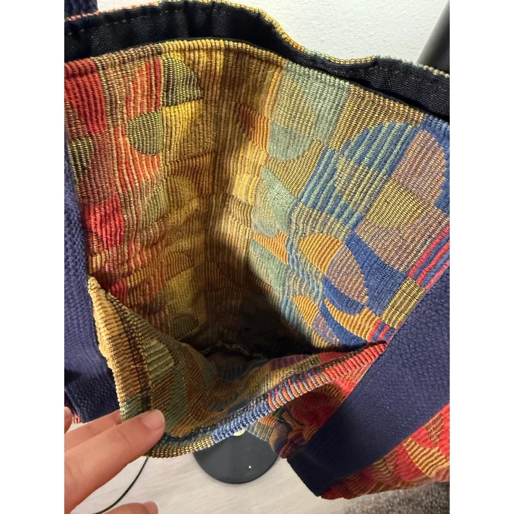 unique tote 80s upholstery patchwork lined rainbow geometric artist day wear bag